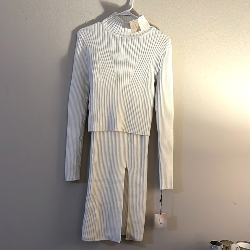 Happily Grey Ivory Sweater/Midi Skirt Set